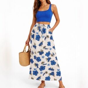 Vintage Zoey & Beth Hawaiian Floral Cotton Linen Maxi Skirt Medium💛